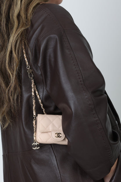 Chanel Caviar 22C Beige Cardholder Belt Bag