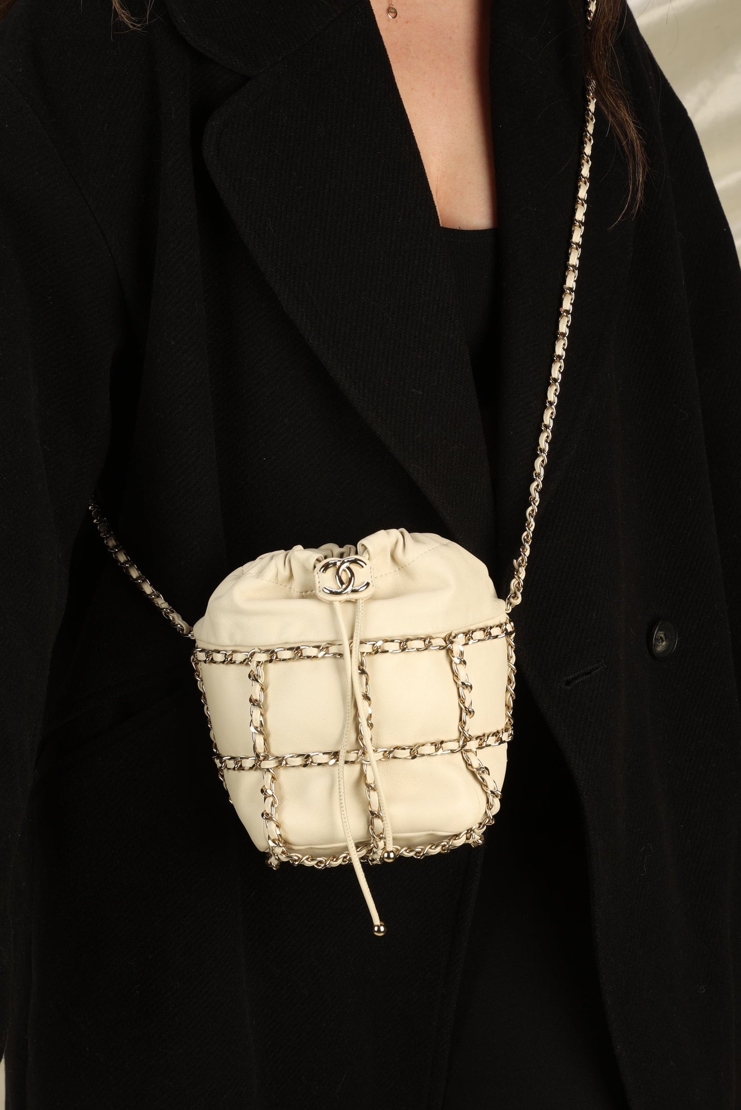 Chanel 2020 Frame Chain Basket Mini Bucket Bag