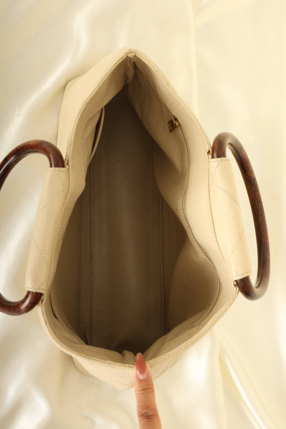 Chanel 2000 Caviar Wood Handle Tote