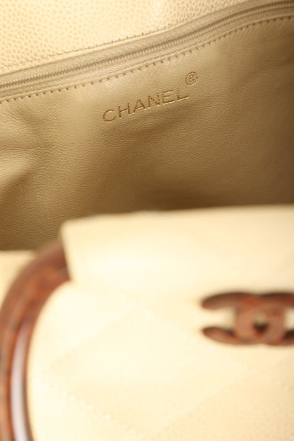 Chanel 2000 Caviar Wood Handle Tote