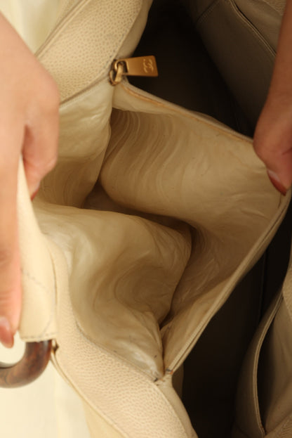 Chanel 2000 Caviar Wood Handle Tote