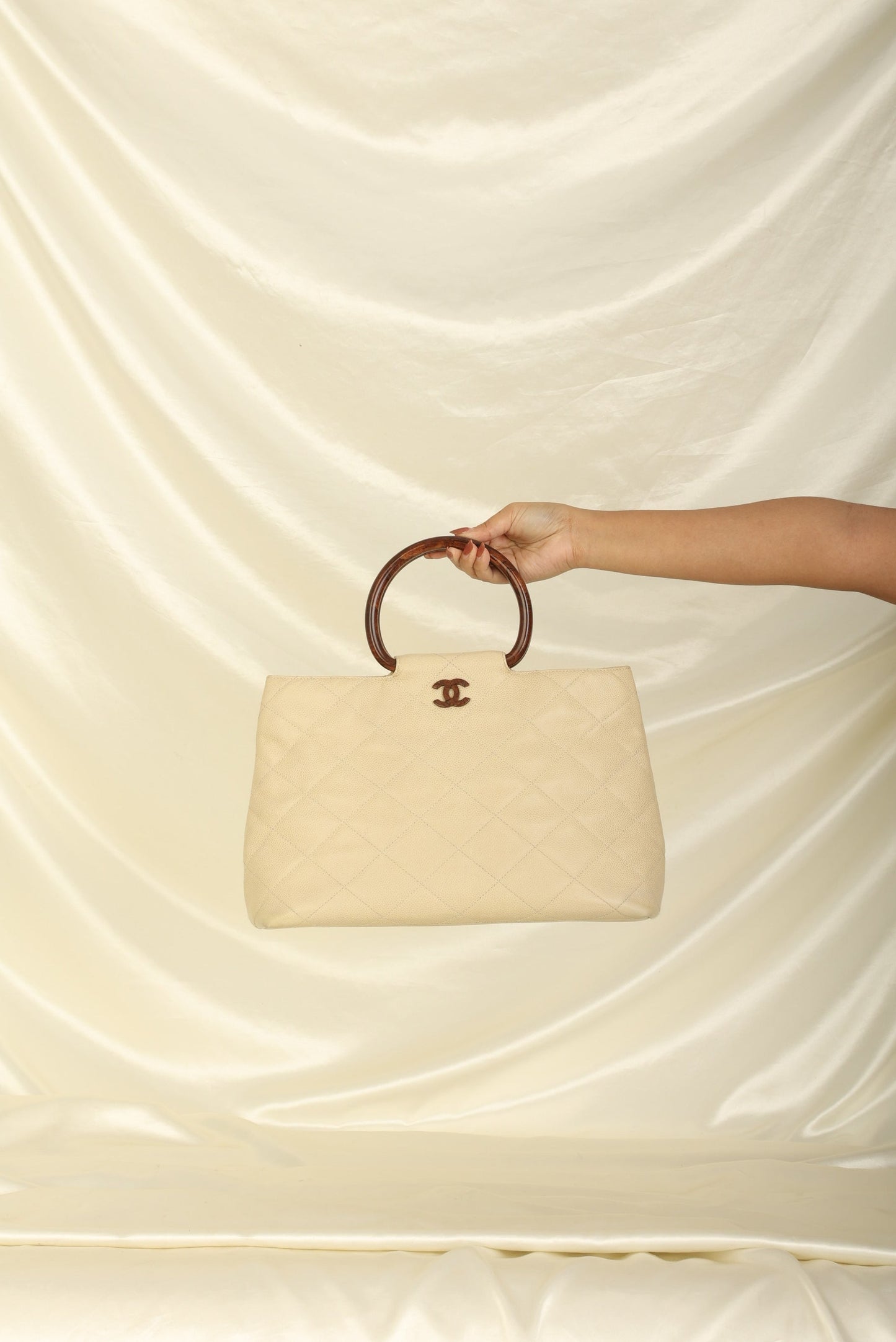 Chanel 2000 Caviar Wood Handle Tote