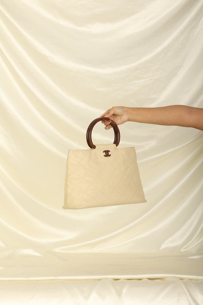 Chanel 2000 Caviar Wood Handle Tote
