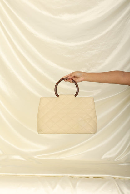 Chanel 2000 Caviar Wood Handle Tote