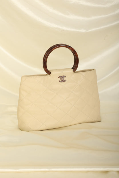 Chanel 2000 Caviar Wood Handle Tote