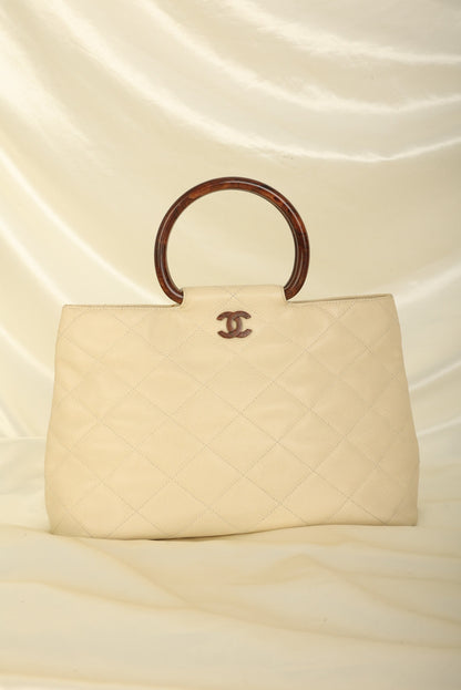 Chanel 2000 Caviar Wood Handle Tote