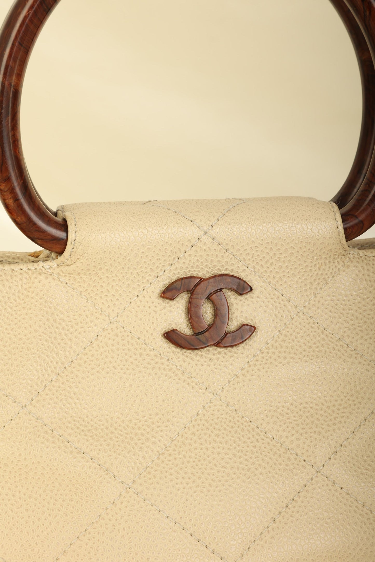 Chanel 2000 Caviar Wood Handle Tote
