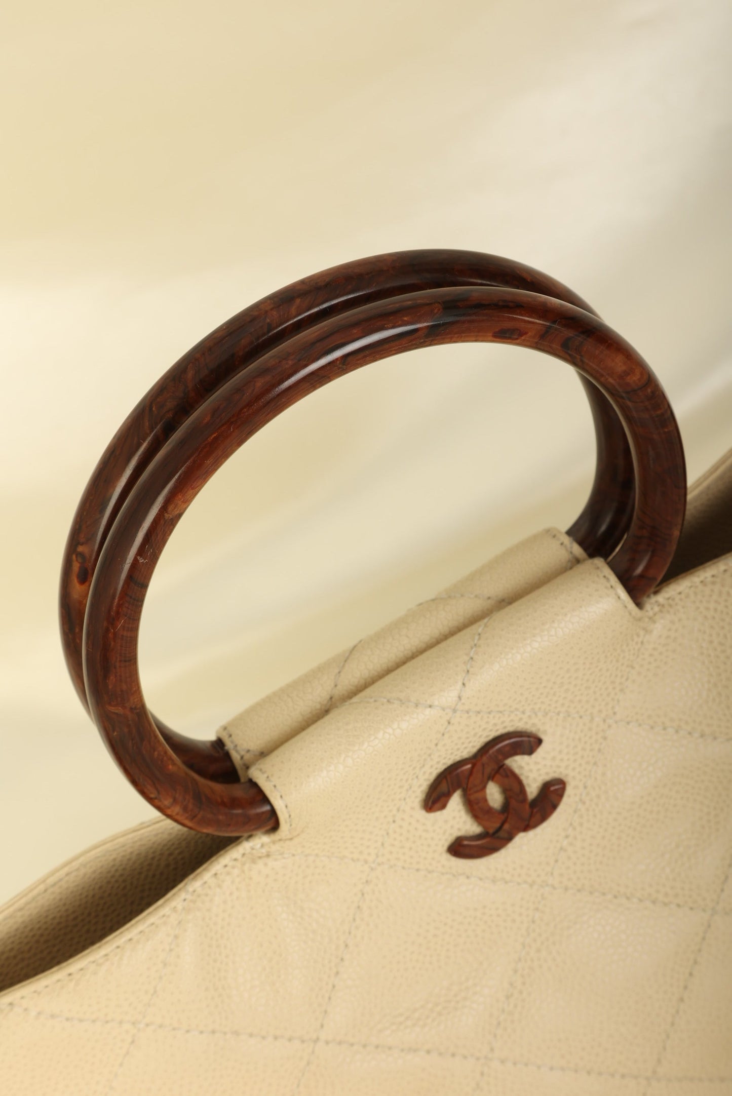 Chanel 2000 Caviar Wood Handle Tote