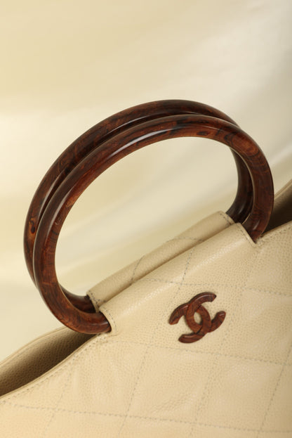 Chanel 2000 Caviar Wood Handle Tote