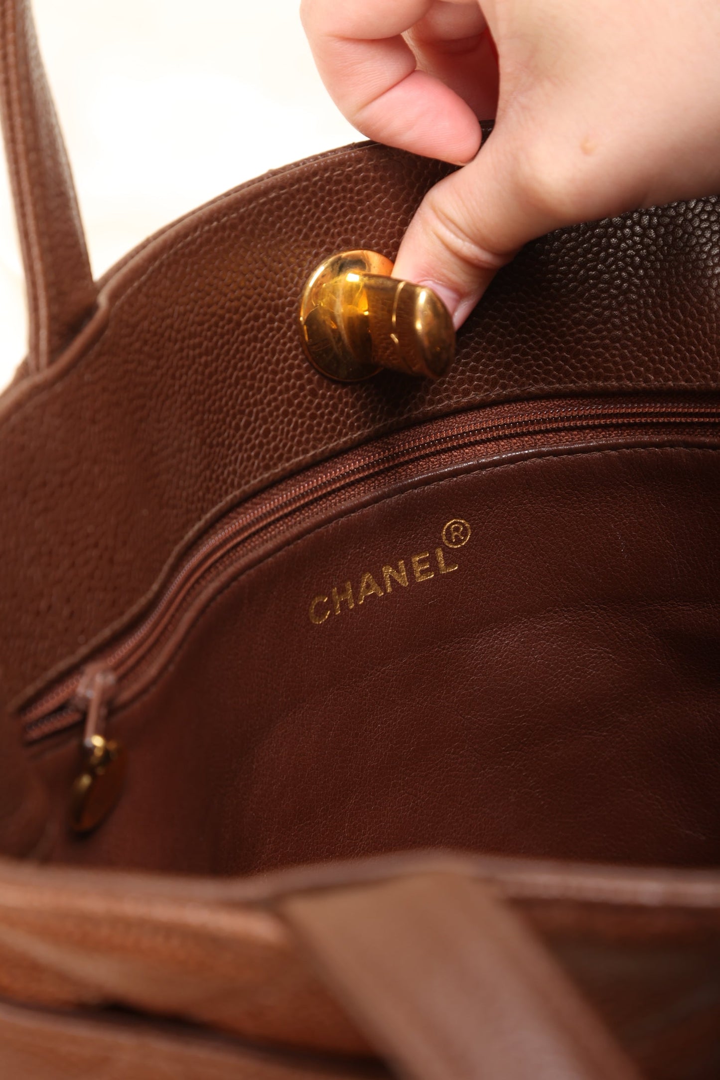 Extremely Rare Chanel Caviar XL Logo Turnlock Tote