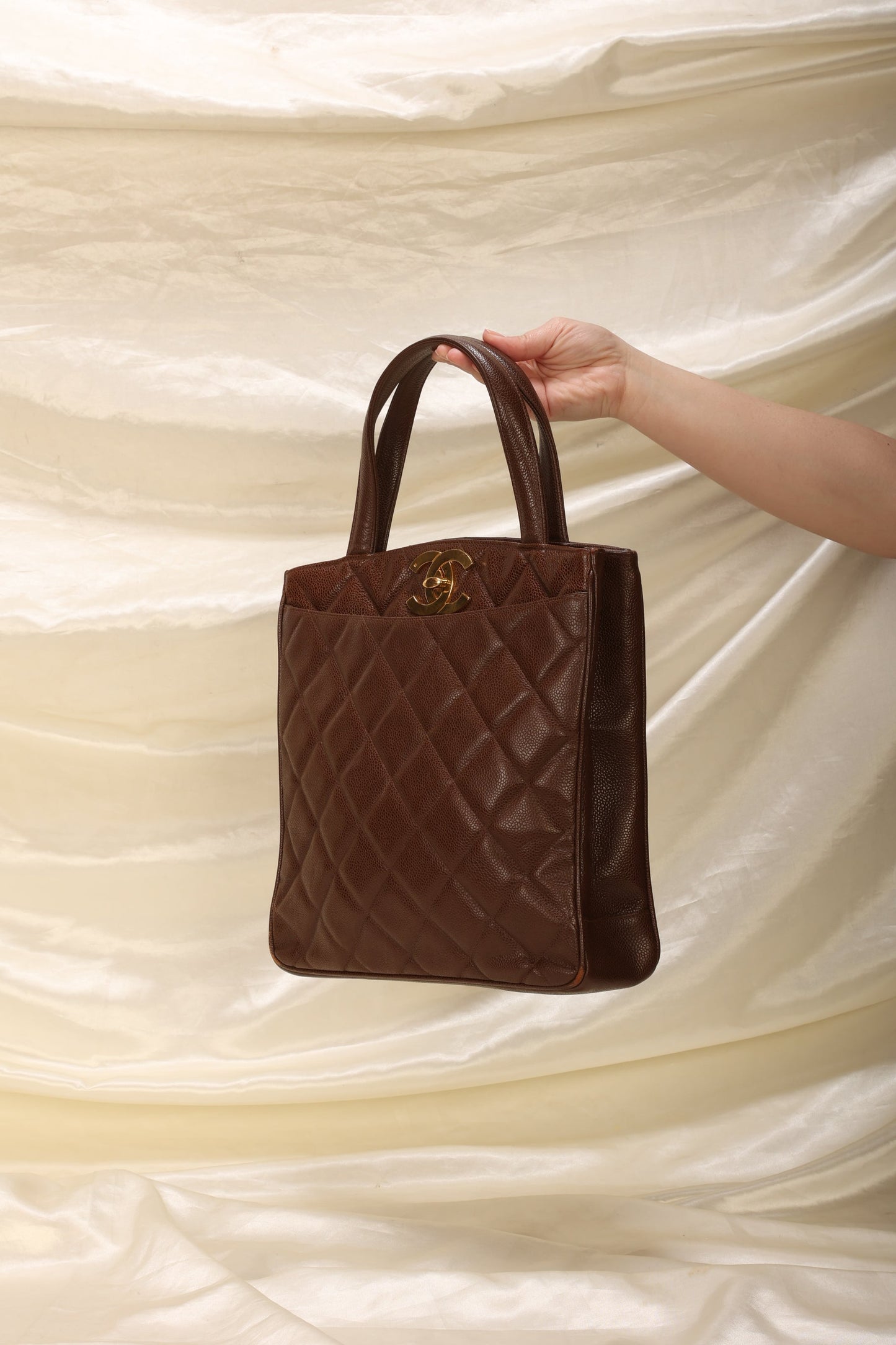 Extremely Rare Chanel Caviar XL Logo Turnlock Tote