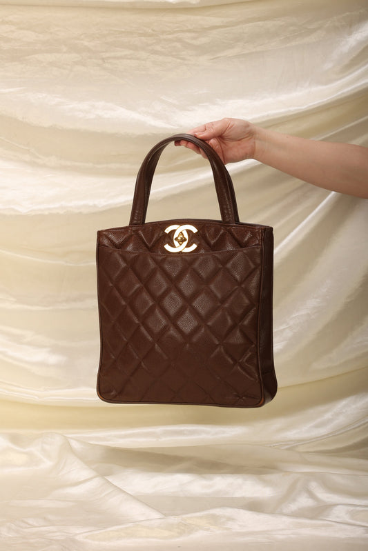 Extremely Rare Chanel Caviar XL Logo Turnlock Tote