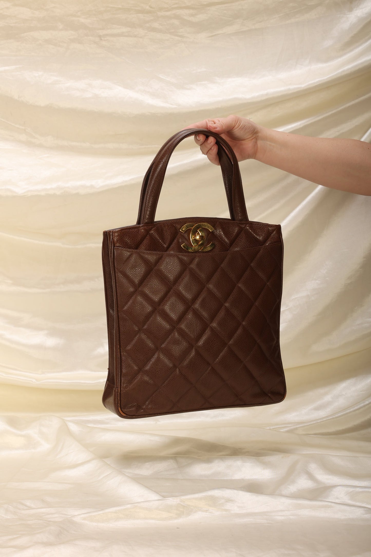 Extremely Rare Chanel Caviar XL Logo Turnlock Tote