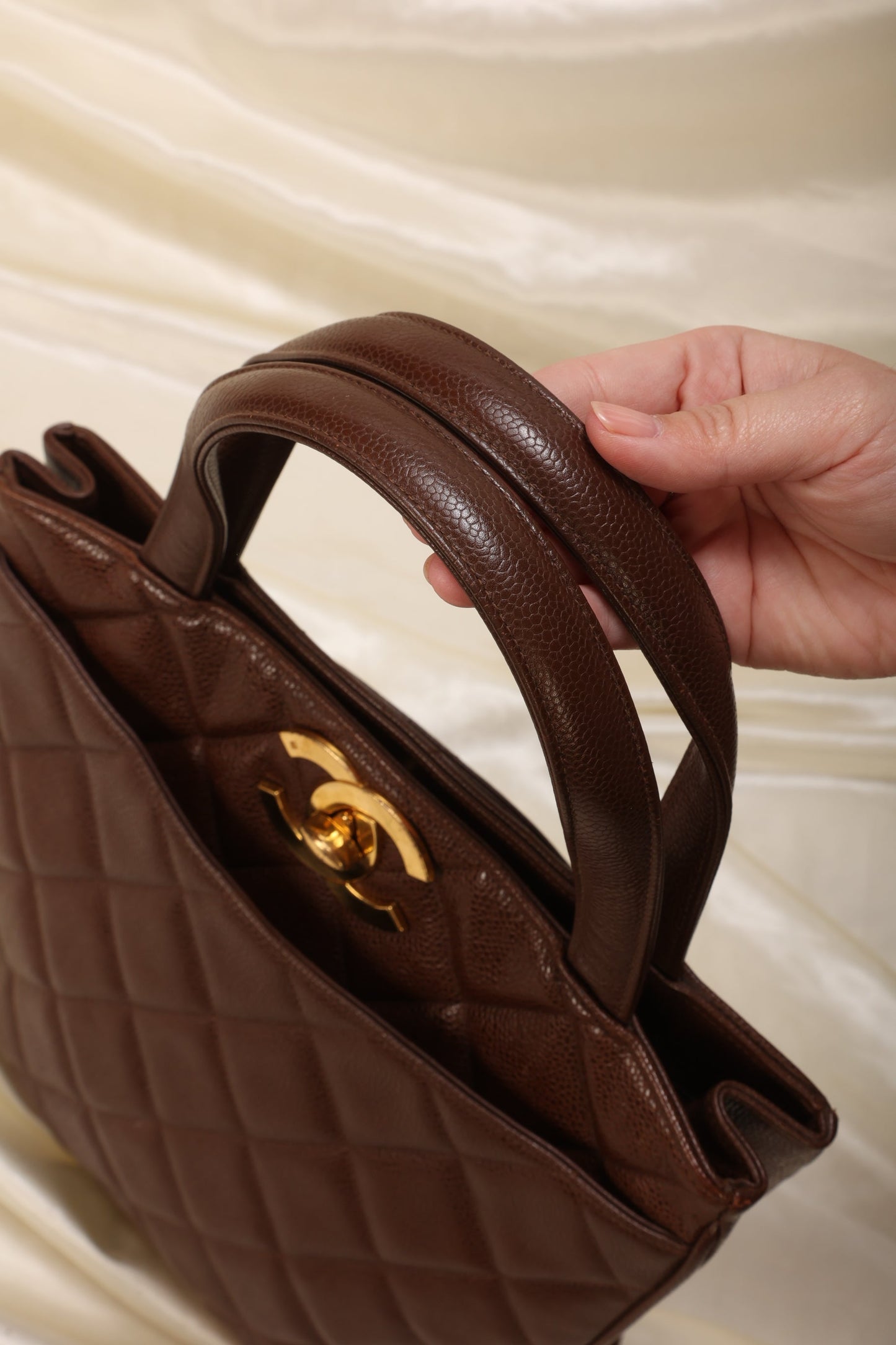 Extremely Rare Chanel Caviar XL Logo Turnlock Tote