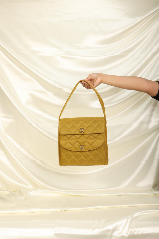 Extremely Rare Chanel Chartreuse Double Turnlock Bag