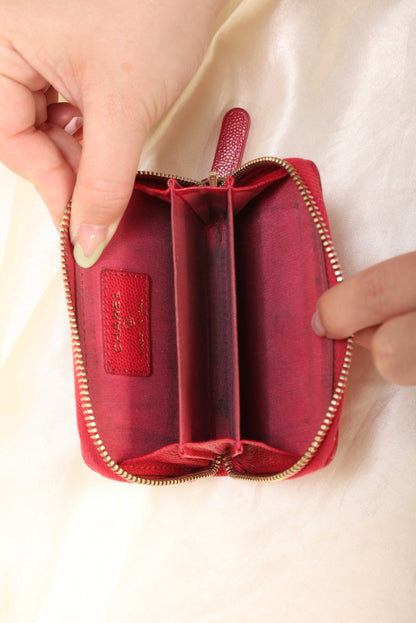 Chanel Caviar Camellia Mini Coin Wallet