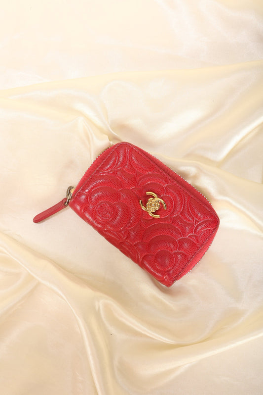 Chanel Caviar Camellia Mini Coin Wallet