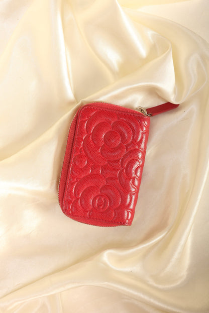 Chanel Caviar Camellia Mini Coin Wallet
