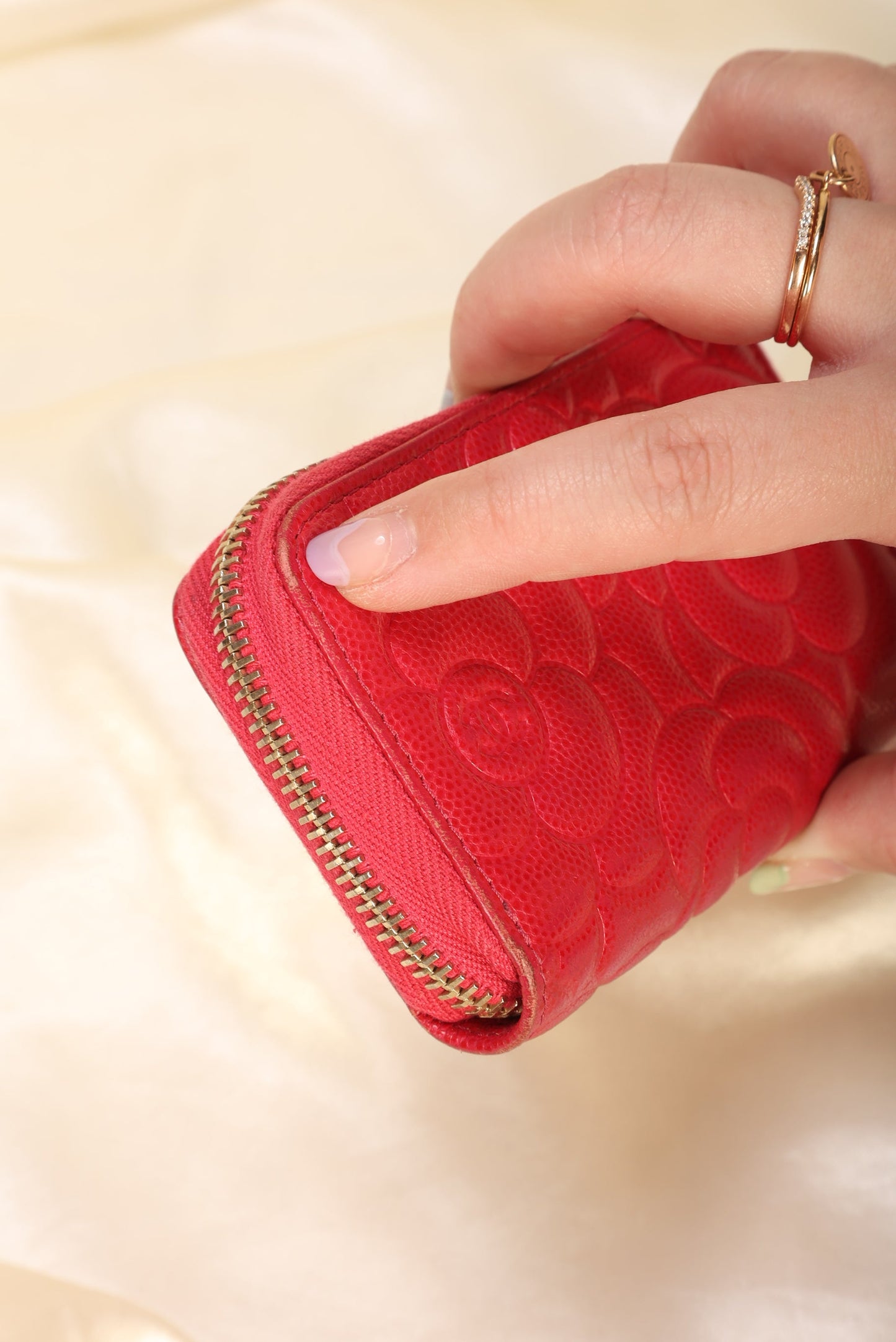 Chanel Caviar Camellia Mini Coin Wallet