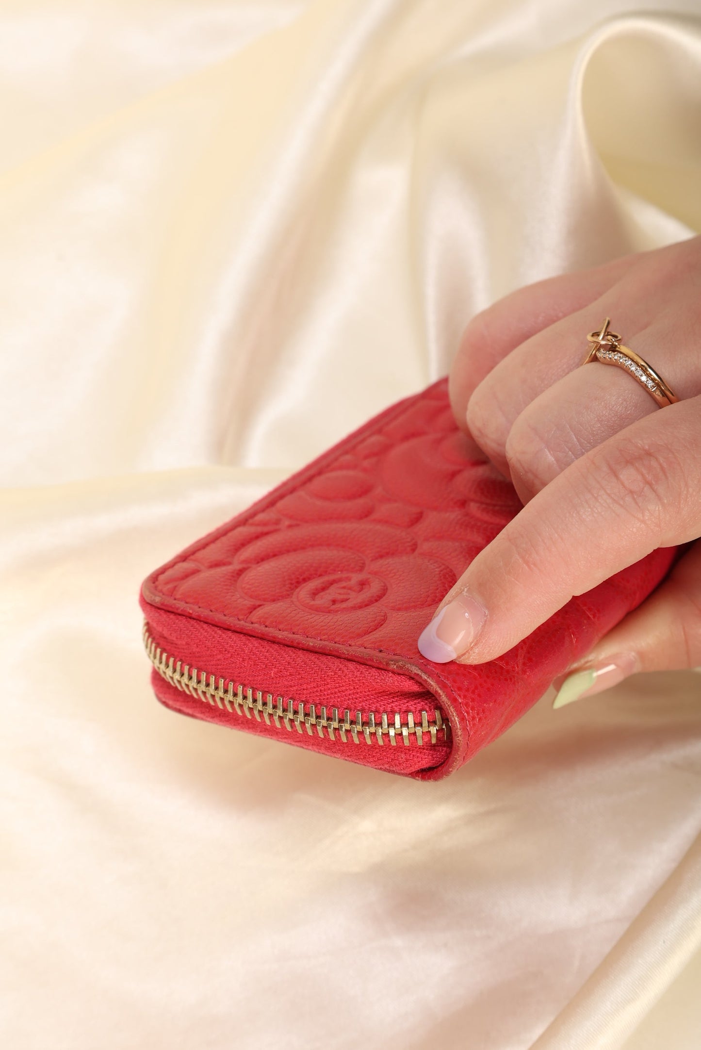Chanel Caviar Camellia Mini Coin Wallet