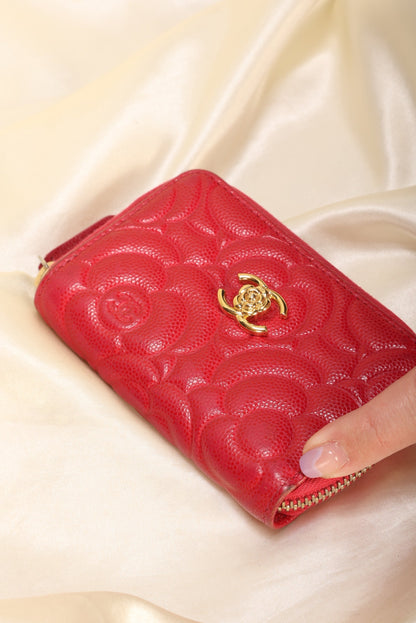 Chanel Caviar Camellia Mini Coin Wallet