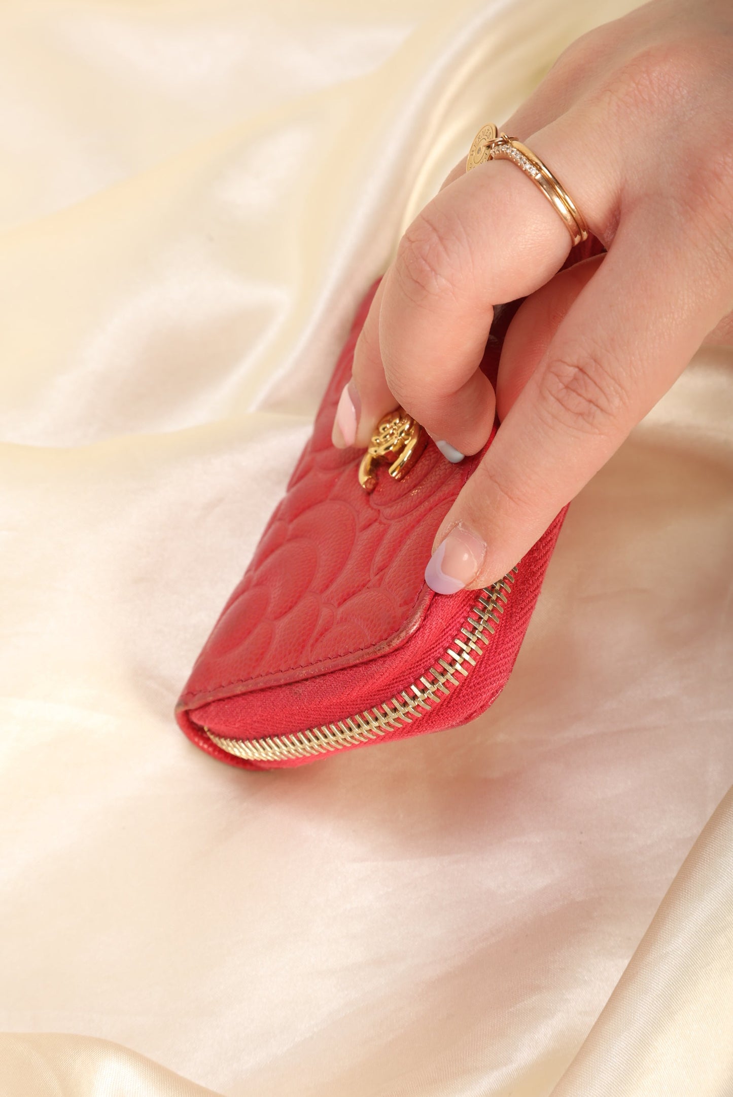 Chanel Caviar Camellia Mini Coin Wallet