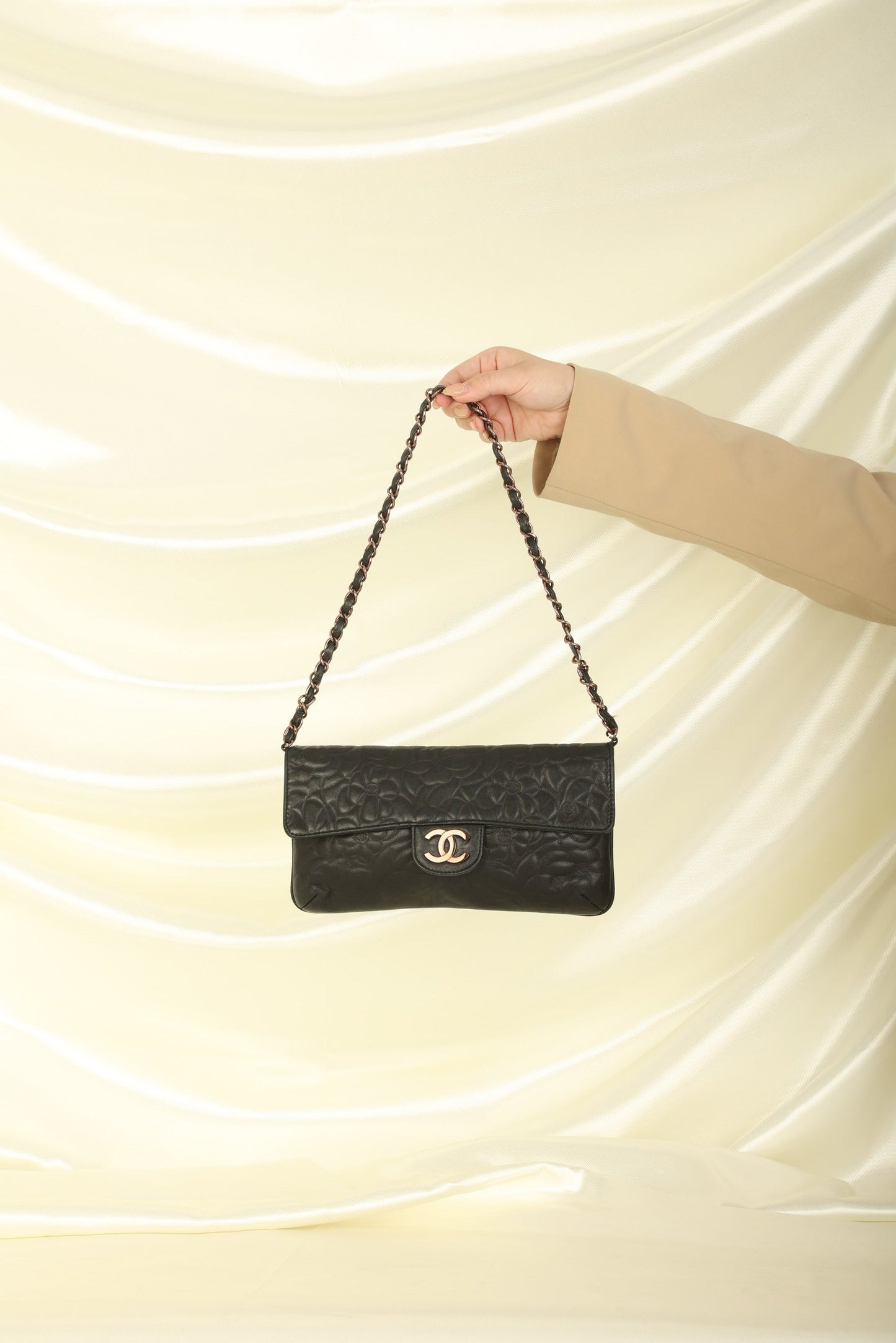Extremely Rare Chanel Lambskin Camellia Pochette