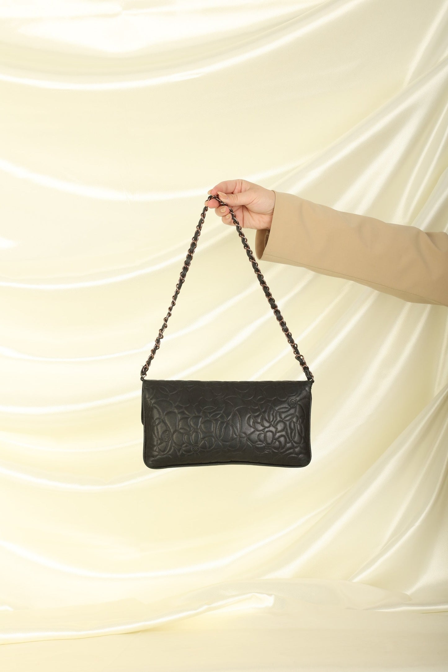 Extremely Rare Chanel Lambskin Camellia Pochette