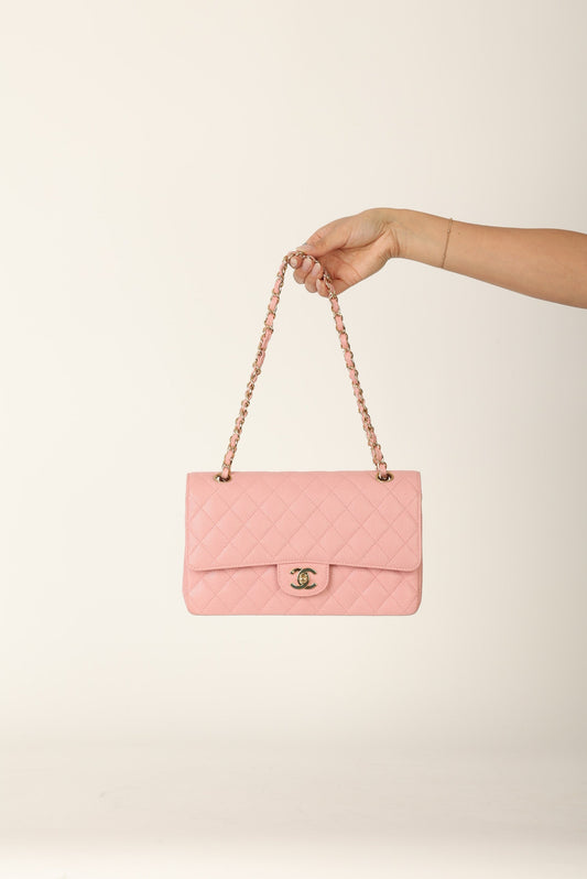 Extremely Rare Chanel Rose Sakura Caviar Medium Double Flap