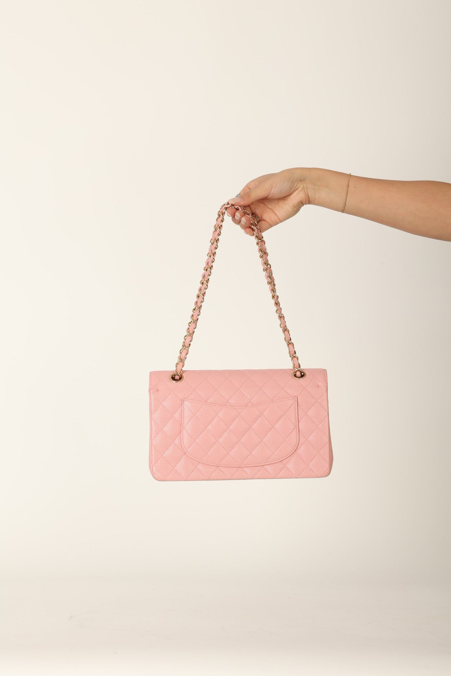 Extremely Rare Chanel Rose Sakura Caviar Medium Double Flap