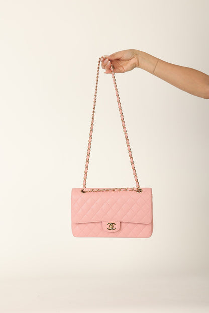 Extremely Rare Chanel Rose Sakura Caviar Medium Double Flap