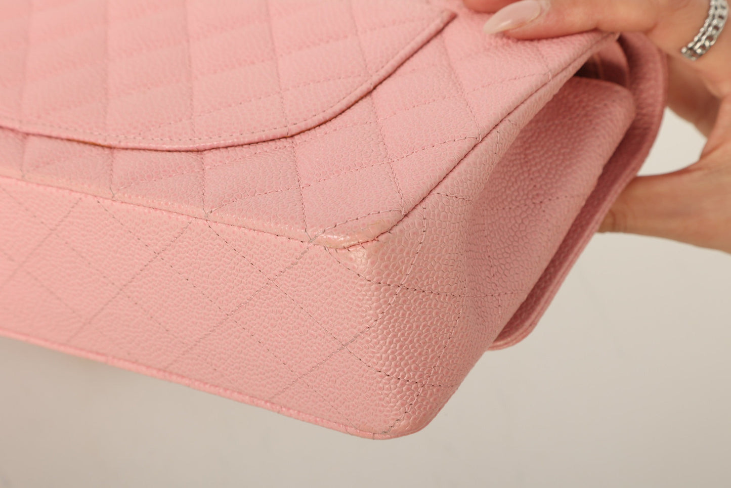 Extremely Rare Chanel Rose Sakura Caviar Medium Double Flap