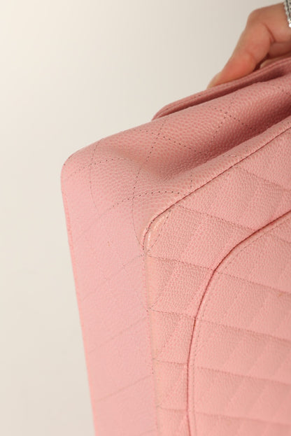 Extremely Rare Chanel Rose Sakura Caviar Medium Double Flap