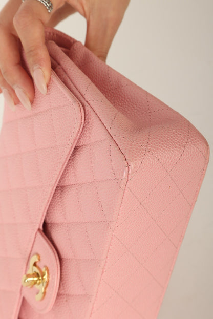 Extremely Rare Chanel Rose Sakura Caviar Medium Double Flap