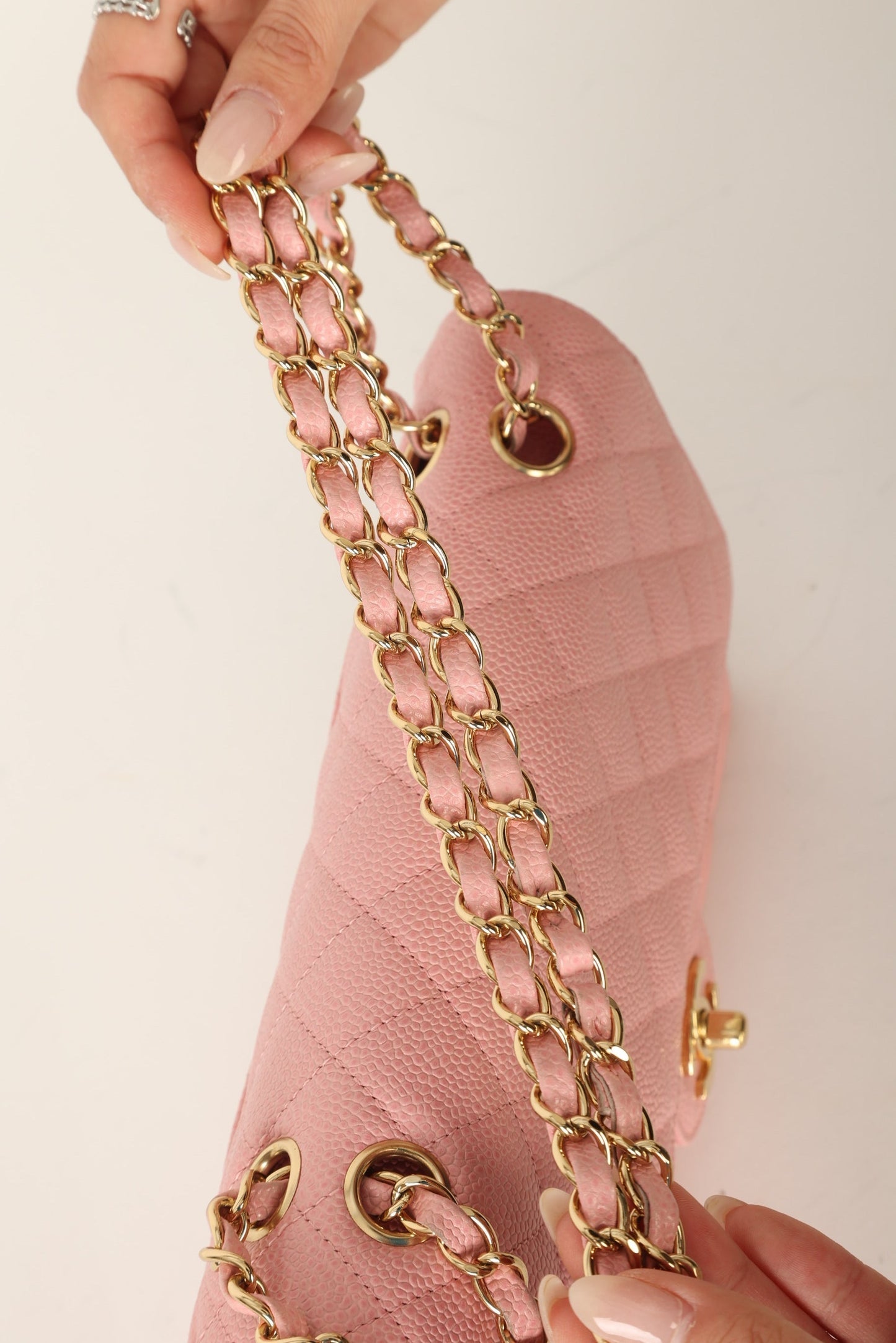 Extremely Rare Chanel Rose Sakura Caviar Medium Double Flap