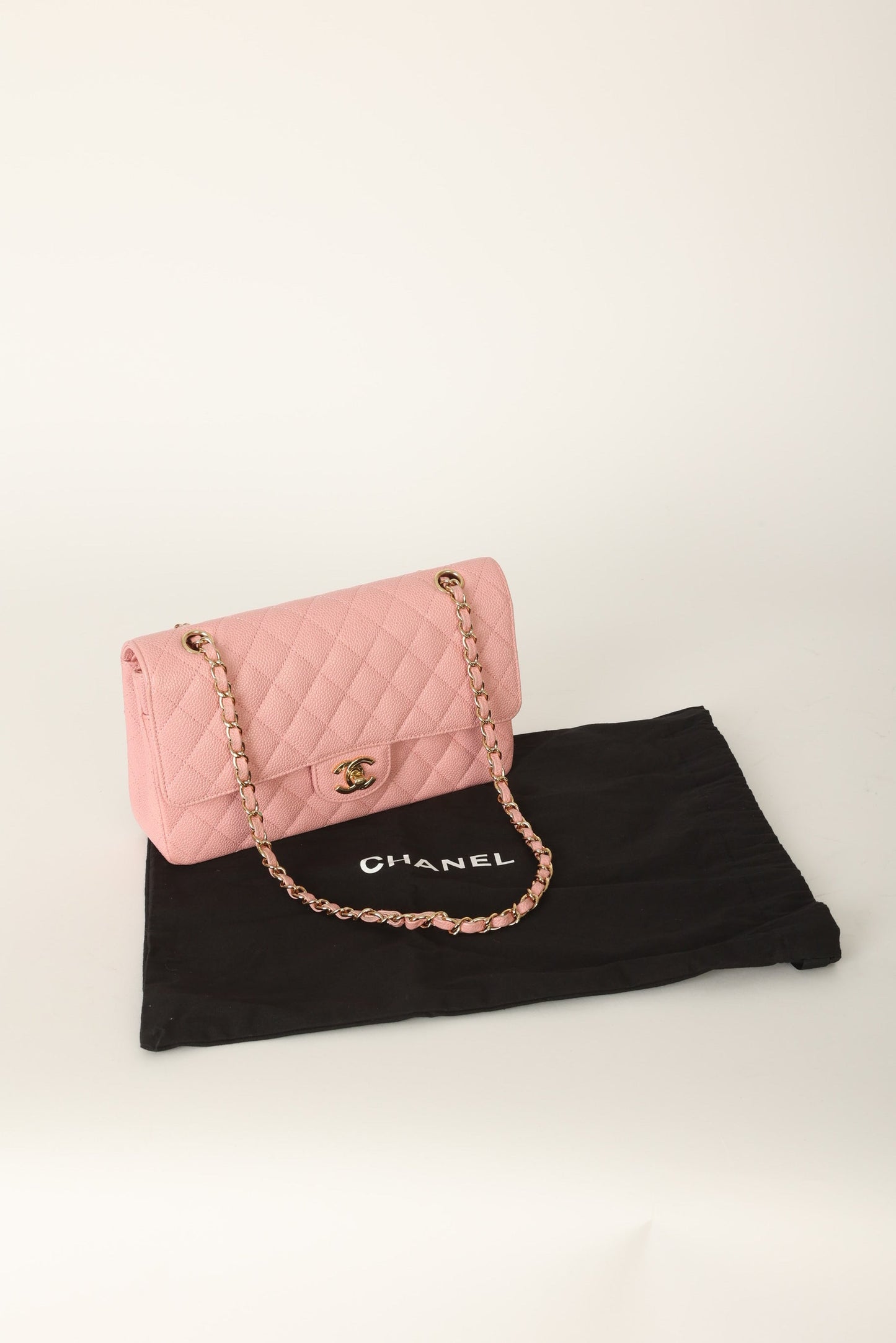 Extremely Rare Chanel Rose Sakura Caviar Medium Double Flap
