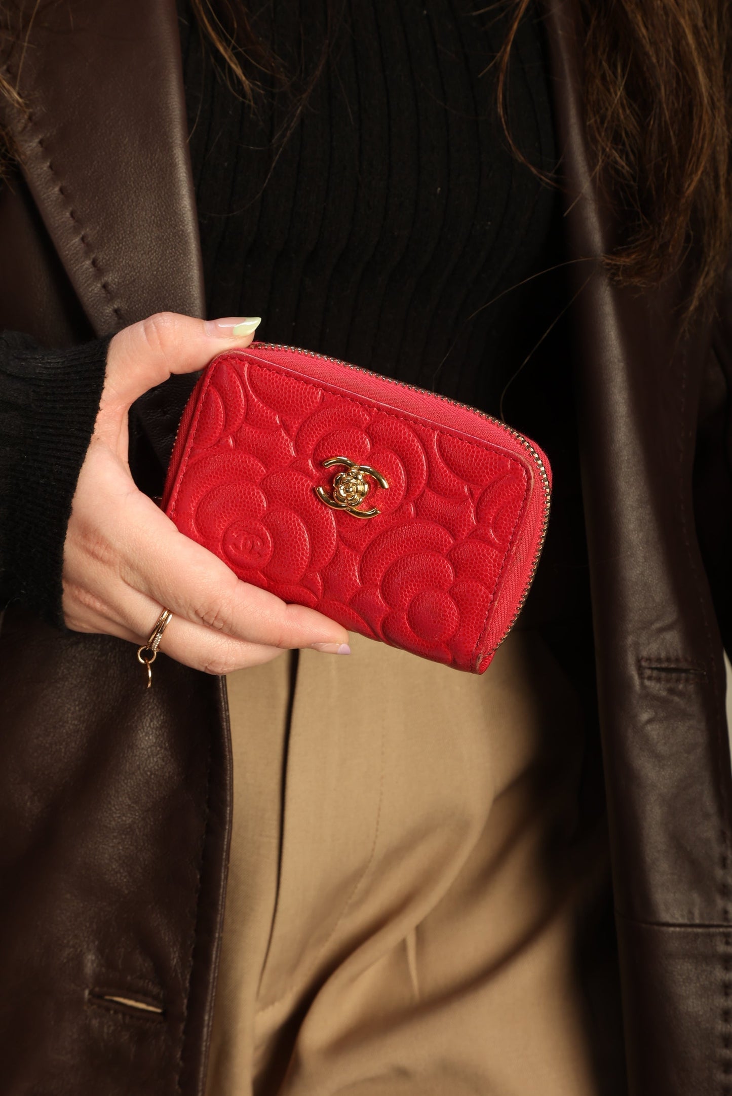 Chanel Caviar Camellia Mini Coin Wallet