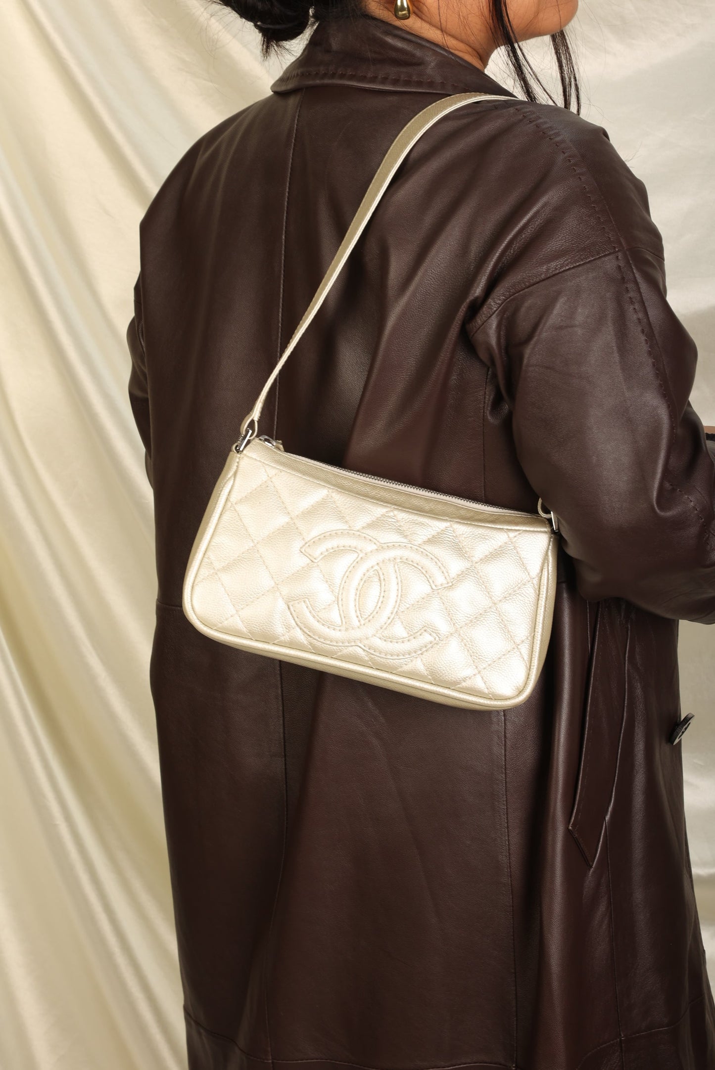 Chanel Metallic Caviar Pochette
