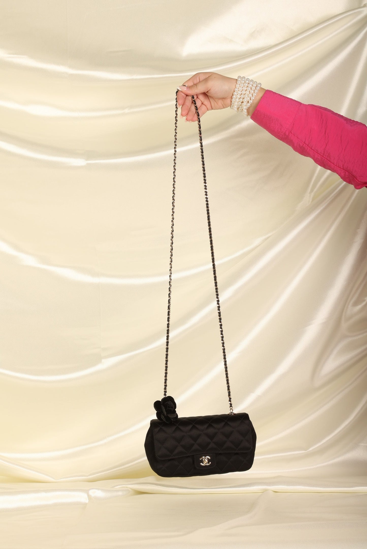 Chanel Satin Camellia Mini Flap