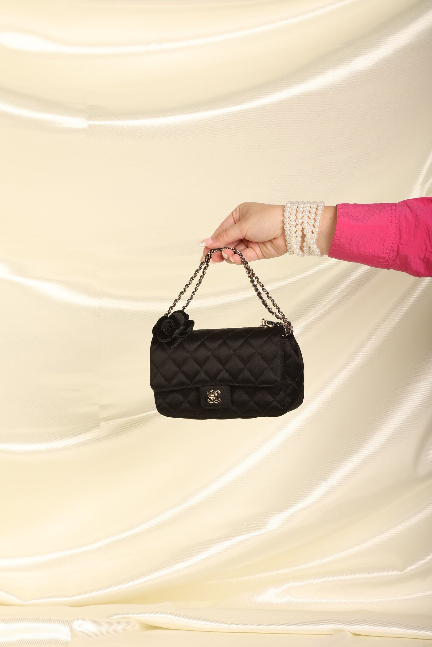 Chanel Satin Camellia Mini Flap