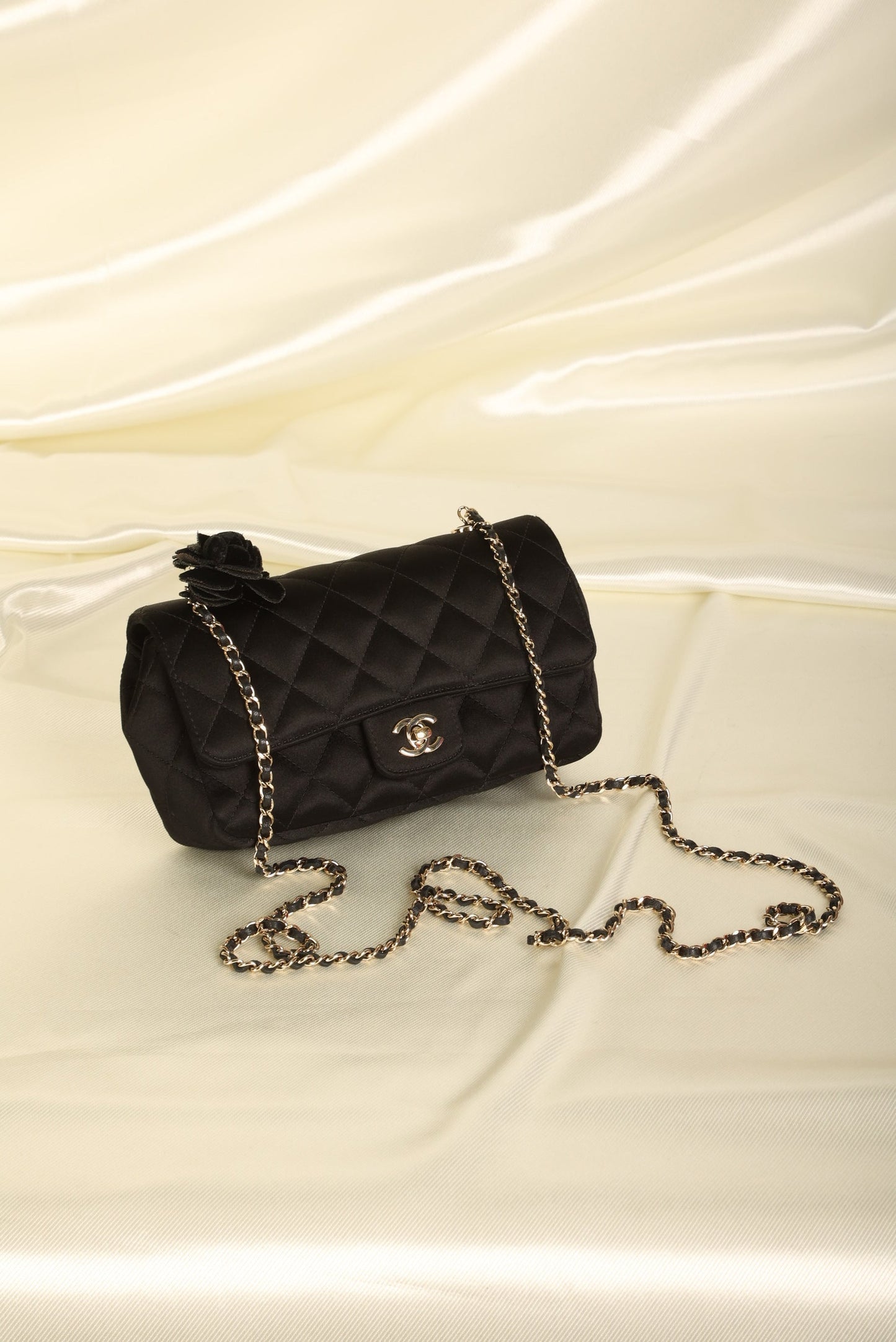 Chanel Satin Camellia Mini Flap