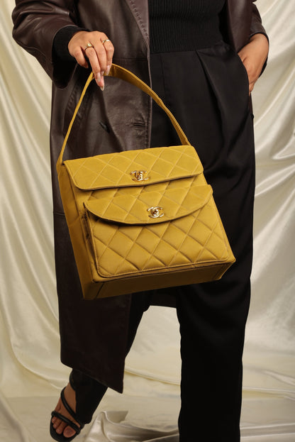 Extremely Rare Chanel Chartreuse Double Turnlock Bag