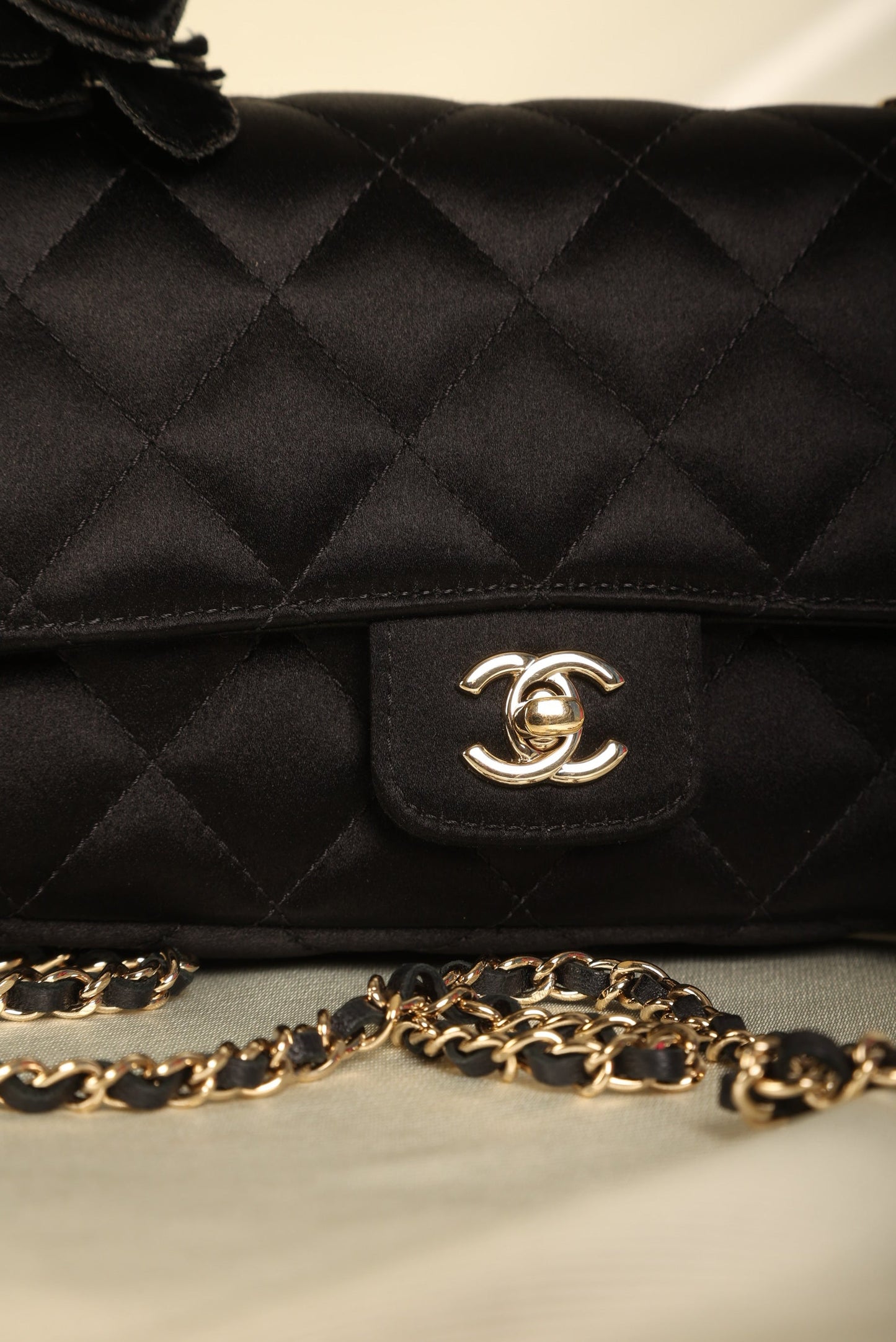 Chanel Satin Camellia Mini Flap