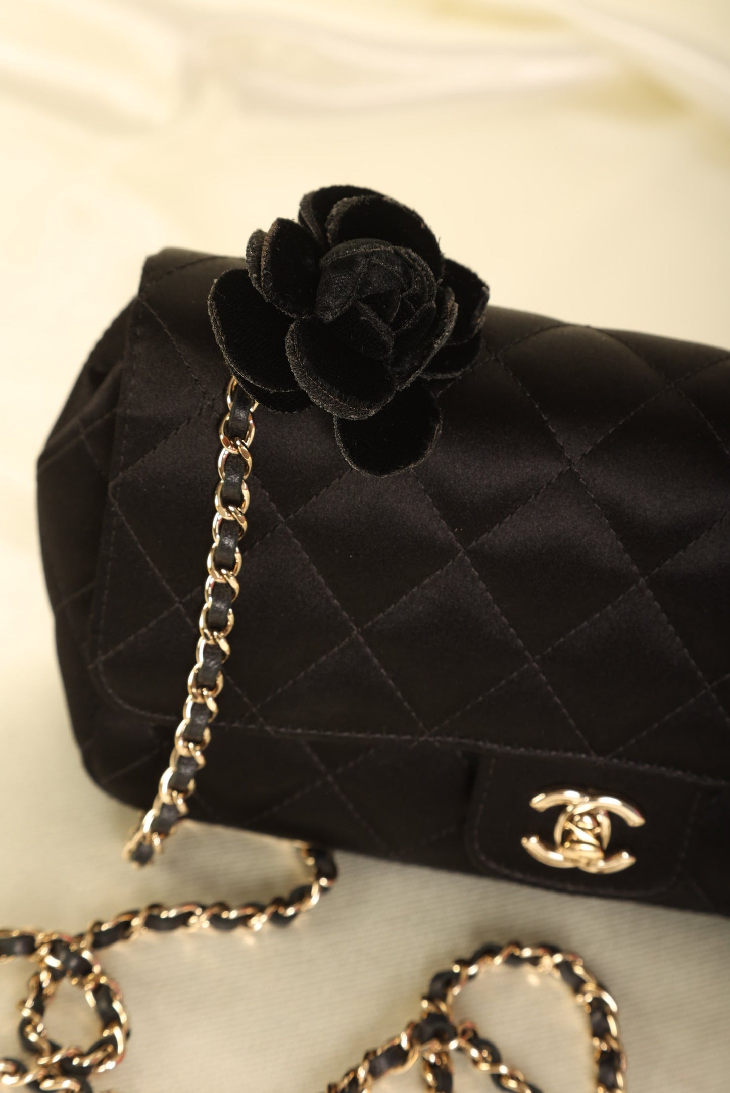 Chanel Satin Camellia Mini Flap