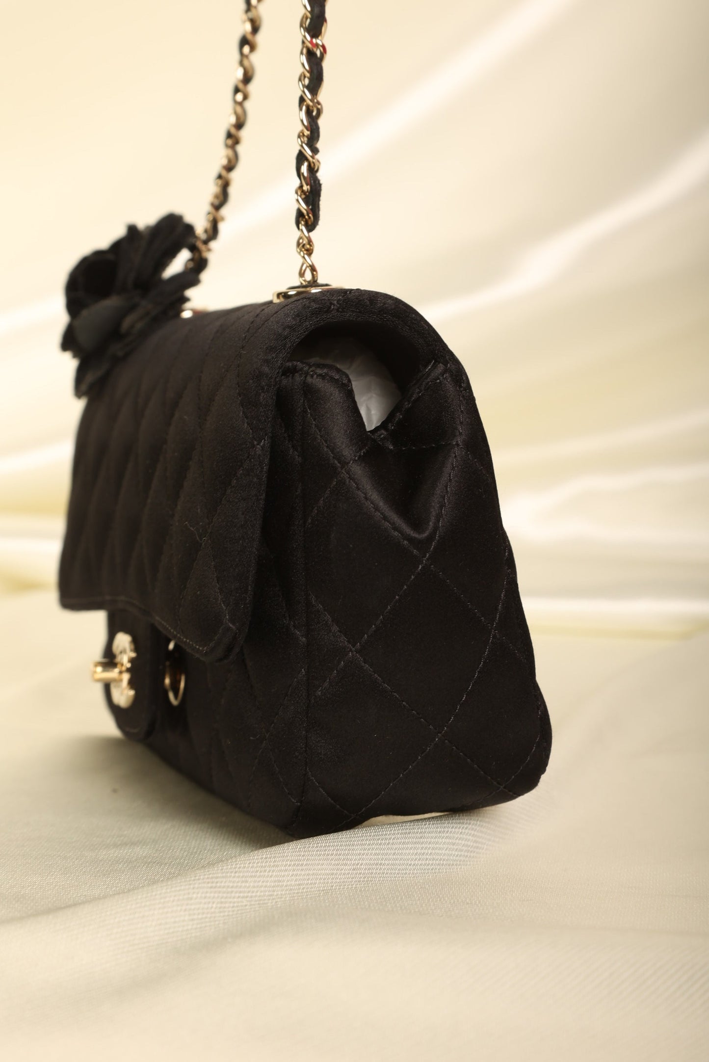 Chanel Satin Camellia Mini Flap