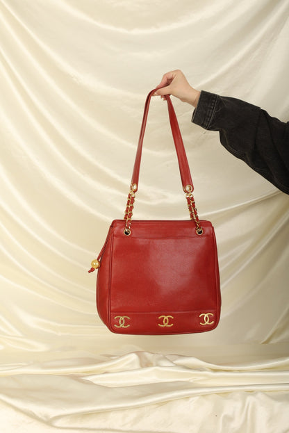 Chanel Caviar Red Logo Tote