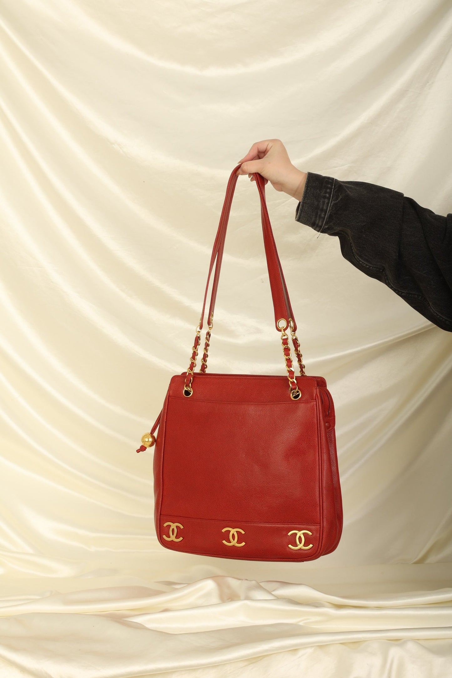Chanel Caviar Red Logo Tote