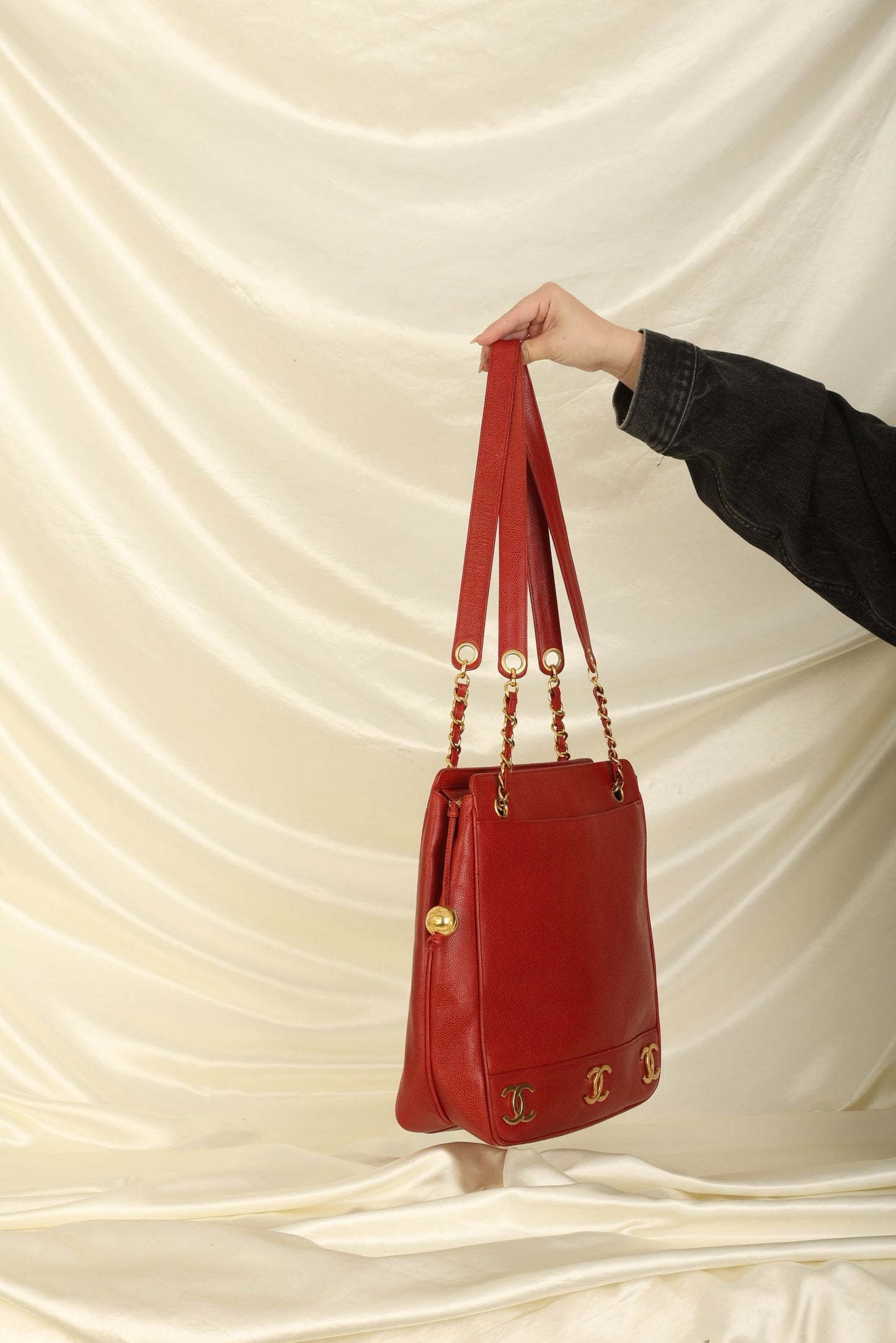 Chanel Caviar Red Logo Tote