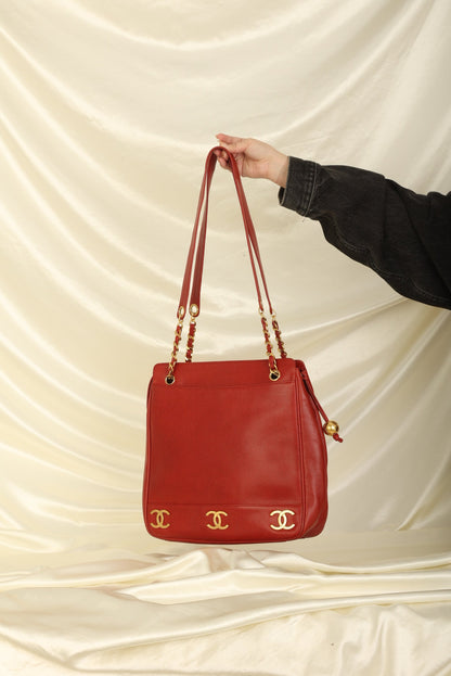 Chanel Caviar Red Logo Tote