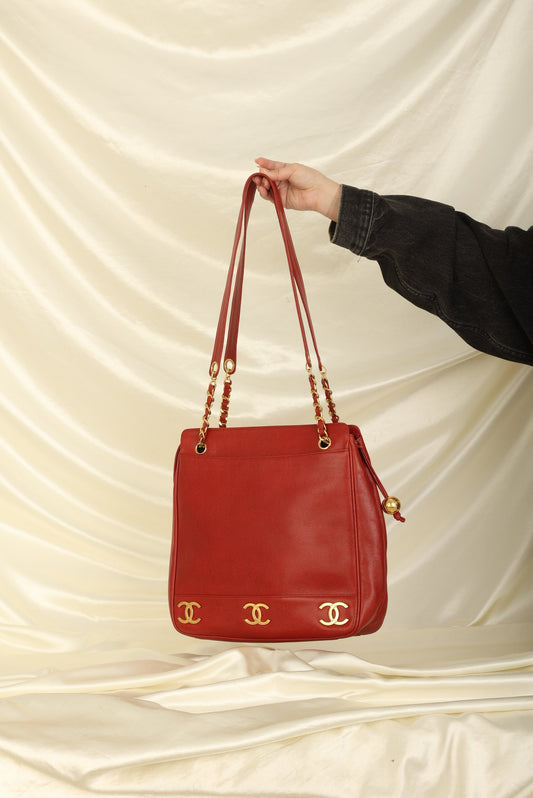 Chanel Caviar Red Logo Tote